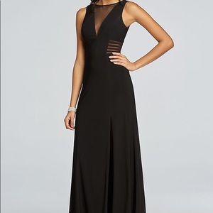 Sleeveless Long Jersey Dress with Illusion V-Neck